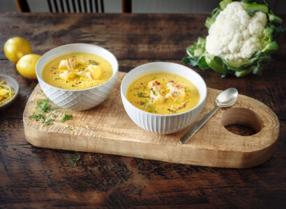 Potage au chou-fleur rôti au four