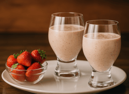 Lait frappé aux fraises et aux amandes