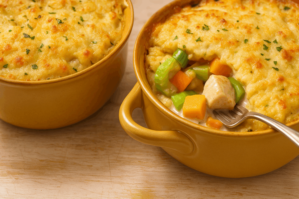 Poulet aux légumes et au Cheddar en cocotte