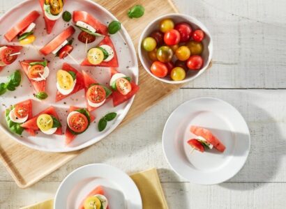 Brochettes caprese tomate et melon