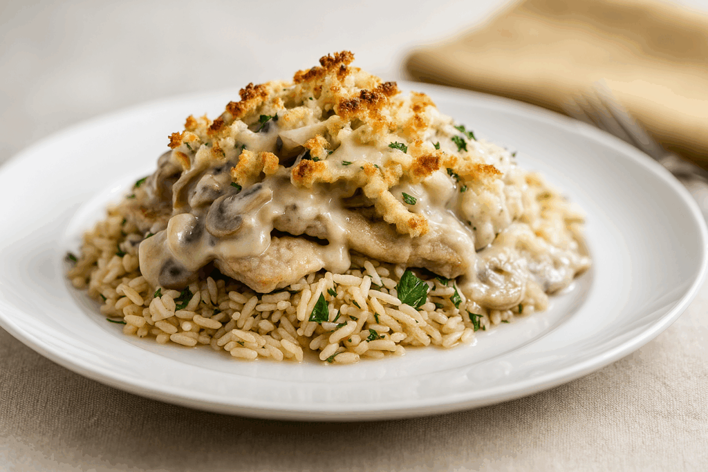 Gratin de veau aux champignons et aux herbes