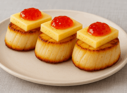 Pétoncles au Havarti avec gelée de piment